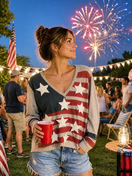 POL Tops - POL Stars and Stripes Lightweight Sweater; Size small
